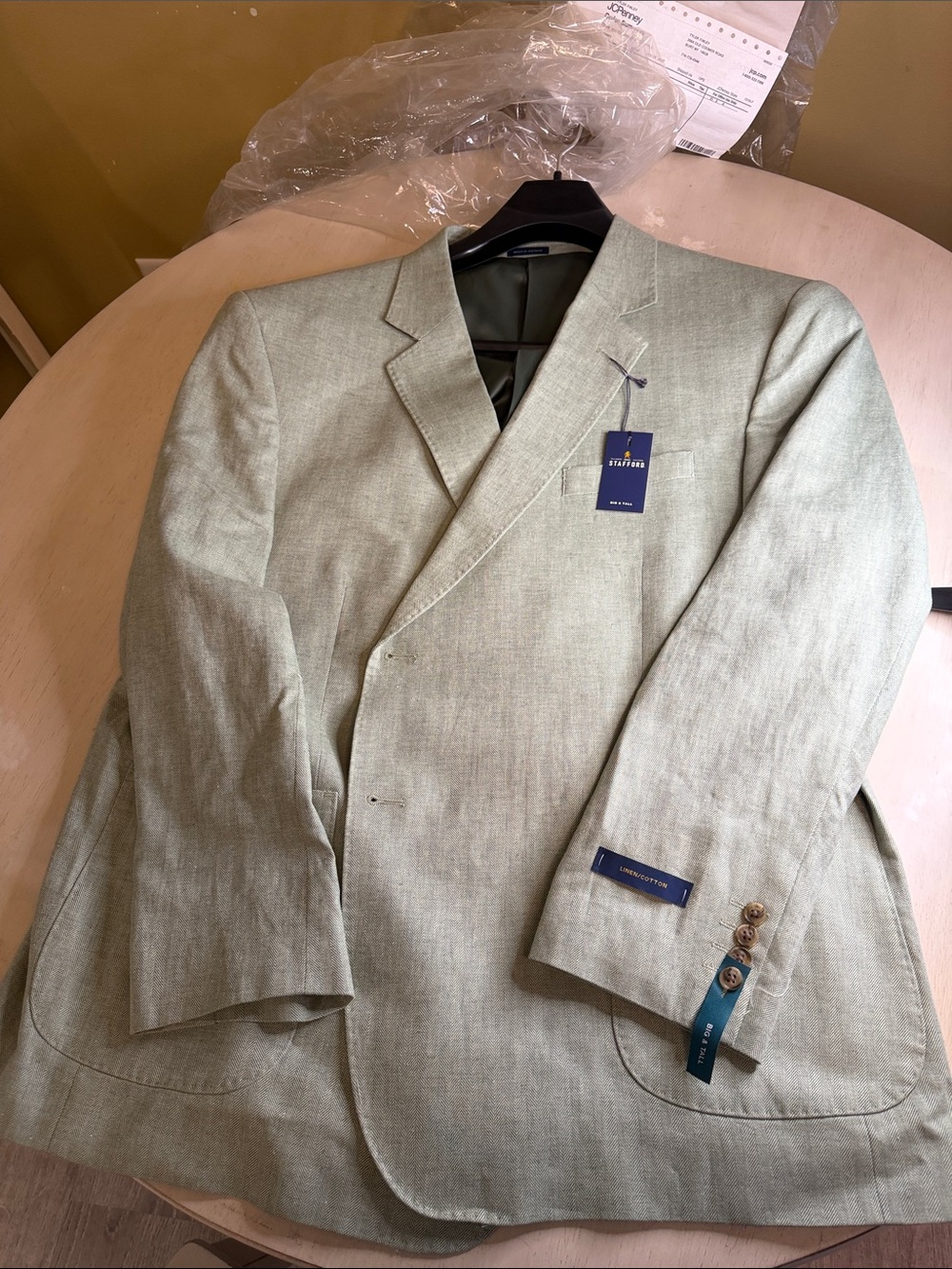 Stafford Men's Light Sage Green Linen Blend Blazer - Classic Notch Lapel